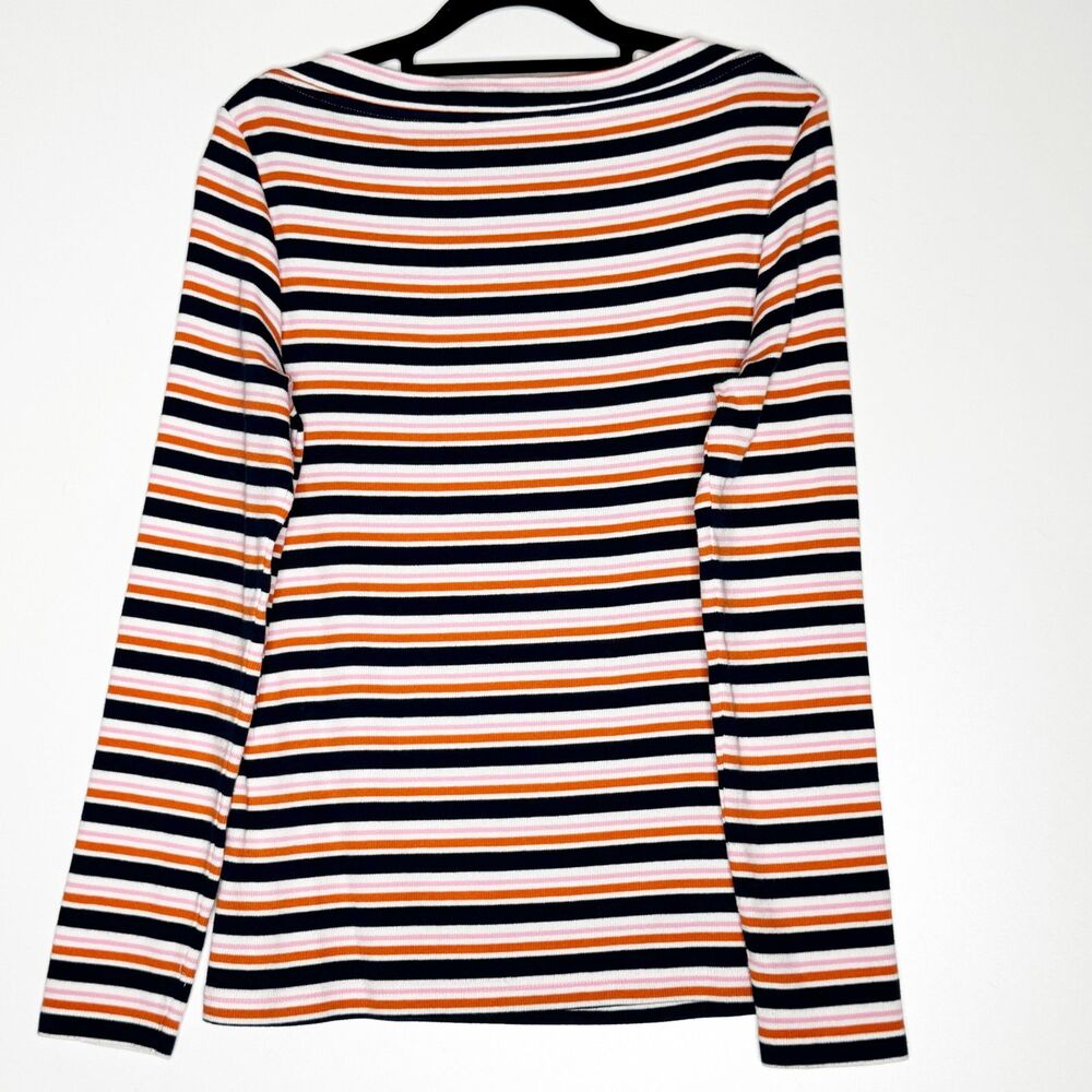 LOFT 2022 Stripe Ribbed Boatneck Long Sleeve Ribbed Tee Women's Size Large - Picture 7 of 8